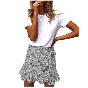 Leopard Asymmetrical Ruffles High Waist Printed Cute Casual Mini Skirt